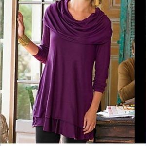 Soft Surroundings Weekend Layers Raspberry Pink Cowl Neck Jersey Knit Tunic S